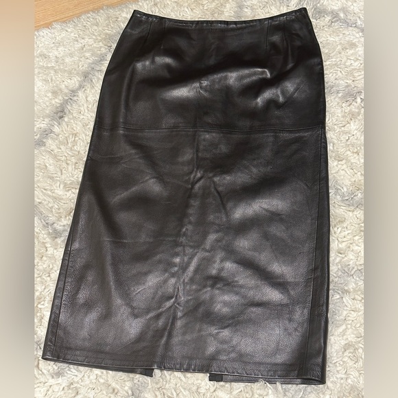 EXQUISITE Vintage Pradina & Co Chic Italian Leather Black Pencil Skirt - Sz44 - Picture 1 of 13